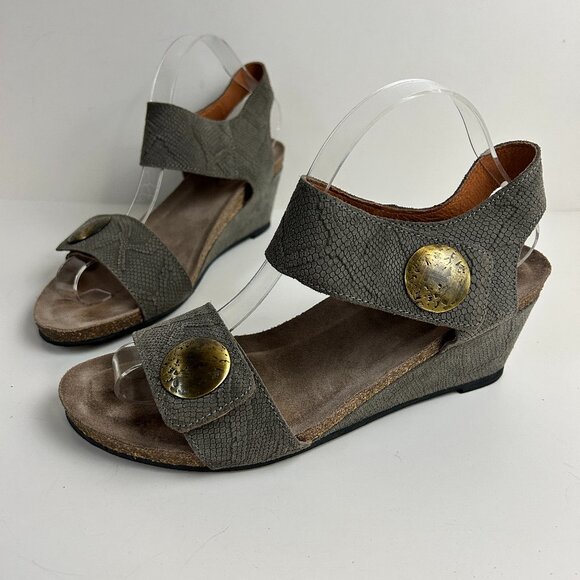 Taos Sandals 41 US 10-10.5 Taupe Carousel 2 Wedge Open Toe Leather Comfort - Picture 1 of 15